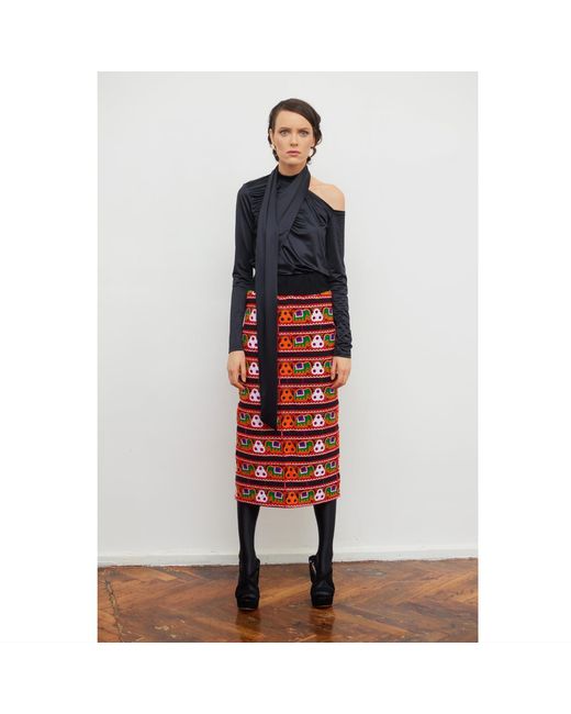 Julia Allert Mid-Calf Embroidered Skirt With Ornate Pattern Colorful