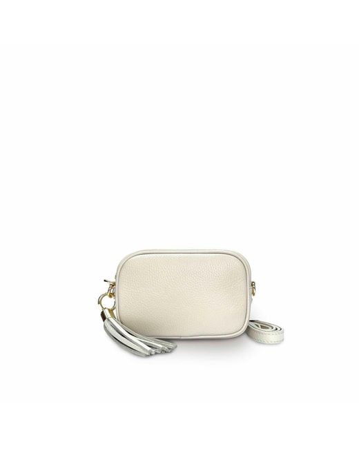 Apatchy London Natural Neutrals The Mini Tassel Stone Leather Phone Bag