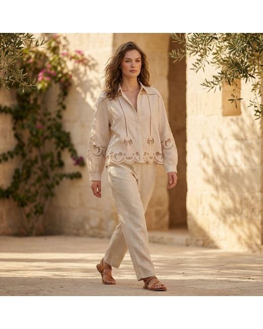 LAtelier London Natural Neutrals Laser-Cut Embroidered Cotton Shirt