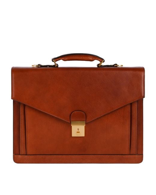 Time Resistance Brown Classic Design Leather Briefcase for men