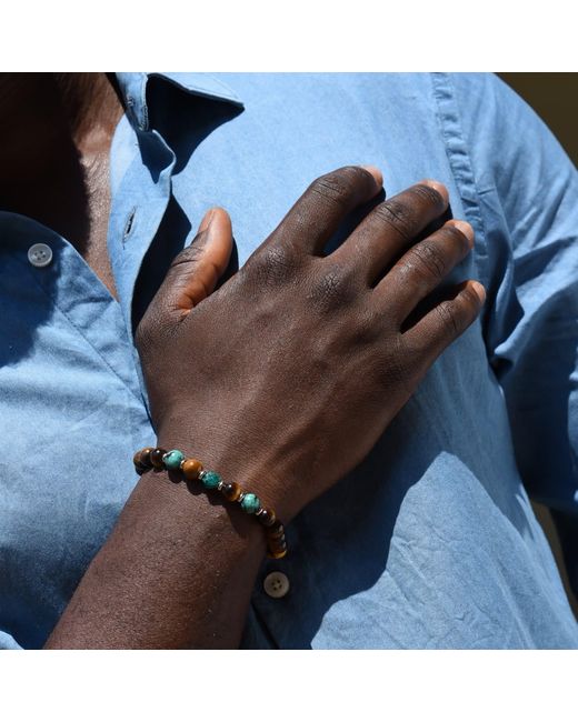 Addicted Blue Harmony Handmade Sterling Bracelet With Tiger's Eye & Jasper for men