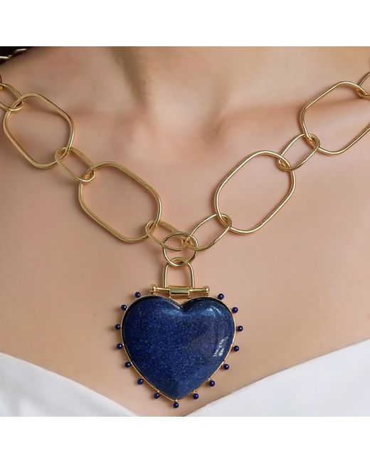 Rare Matters Jewelry Blue Lapis Lazuli Heart Pendant Necklace