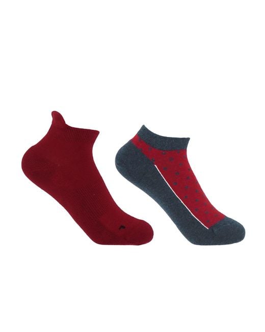 Peper Harow - Made in England Red Organic Sport Burgundy & Organic Polka Denim Trainer Socks Bundle