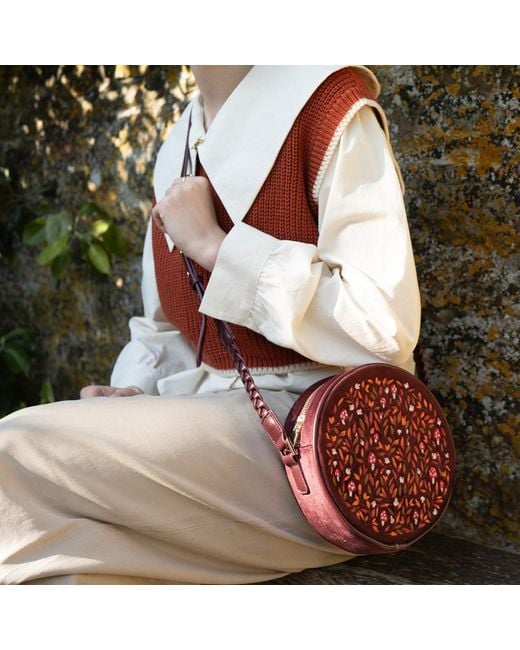Fable England Mushroom Embroidered Velvet Circle Bag