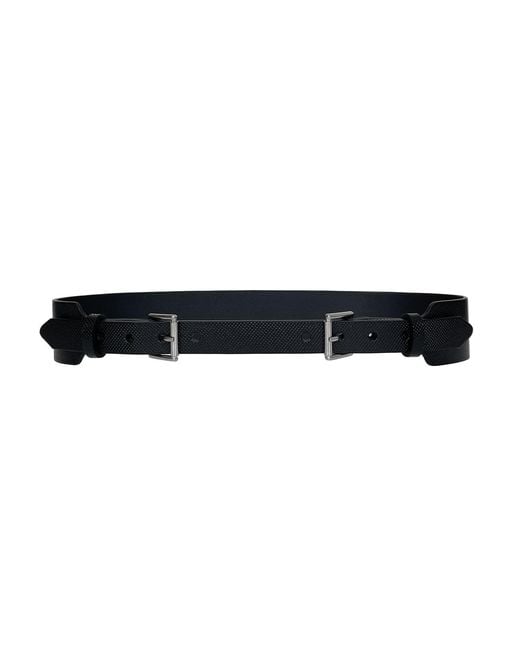 Haute Cuir Black Textured Leather Cloe Waist Belt