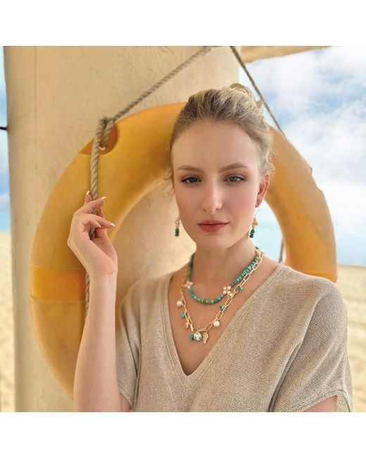 Farra Blue With Flower Pearls Necklace