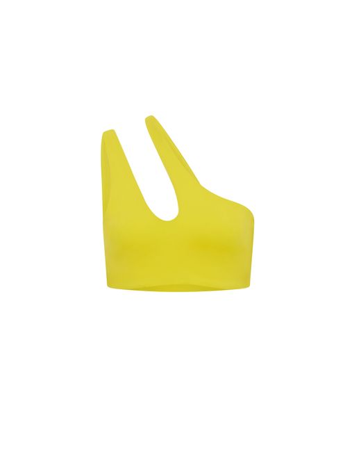 Let's Swim Yellow Teardrop Cut Out One Shoulder Bikini Top