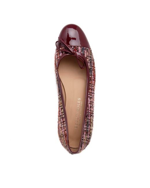 Beautiisoles by Robyn Shreiber Made in Italy Red Beatrice Burgundy Linen & Patent Leather Ballerina