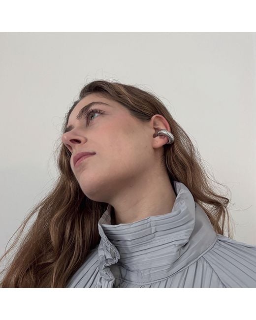 London Atelier Byproduct Gray C Shaped Hoop Ridged Clip Earrings