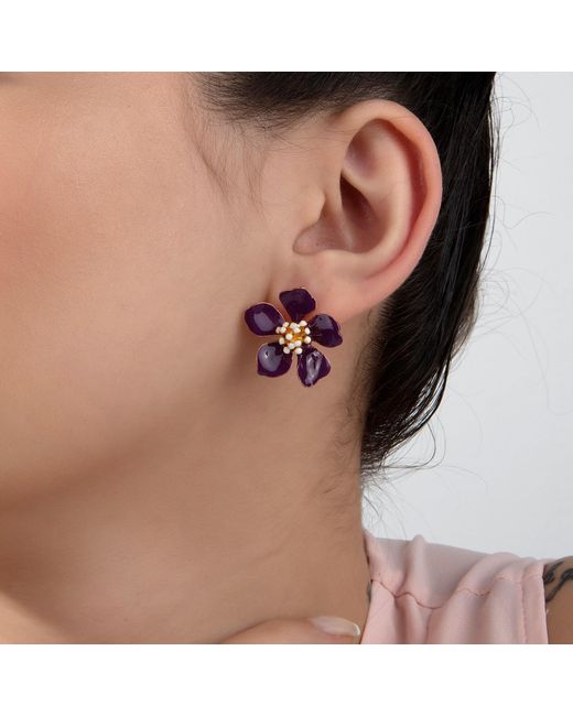 Milou Jewelry Purple Cherry Blossom Flower Earrings
