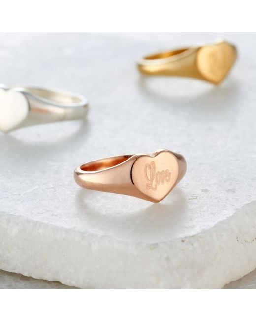 Posh Totty Designs Natural Rose Gold Plated 'love' Engraved Heart Signet Ring