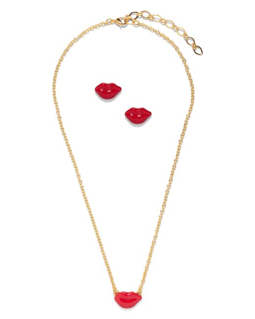 The Pink Reef Red Hand-Painted Kiss Kiss Lips Necklace