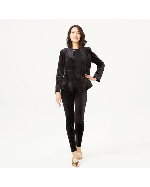 Smart and Joy Black Flat Neck Velvet Jacket