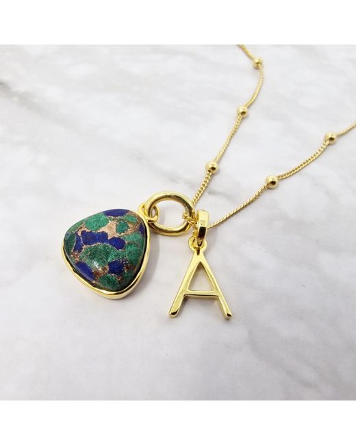 Harfi Metallic Vermeil Azurite & Malachite Initial Pendant Charm Necklace