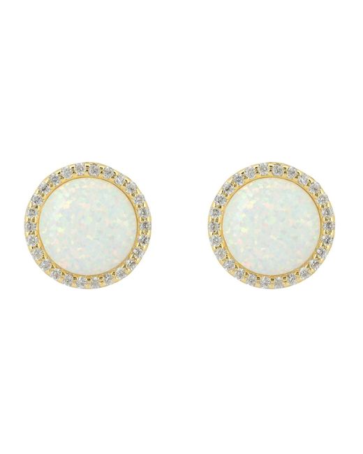 Latelita London Metallic White / Neutrals / Gold Large Sparkling Halo Opal Stud Earrings Gold