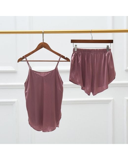 Soft Strokes Silk Purple Pure Mulberry Silk Petal Camisole, V Neck Spaghetti Strap Silk Charmeuse