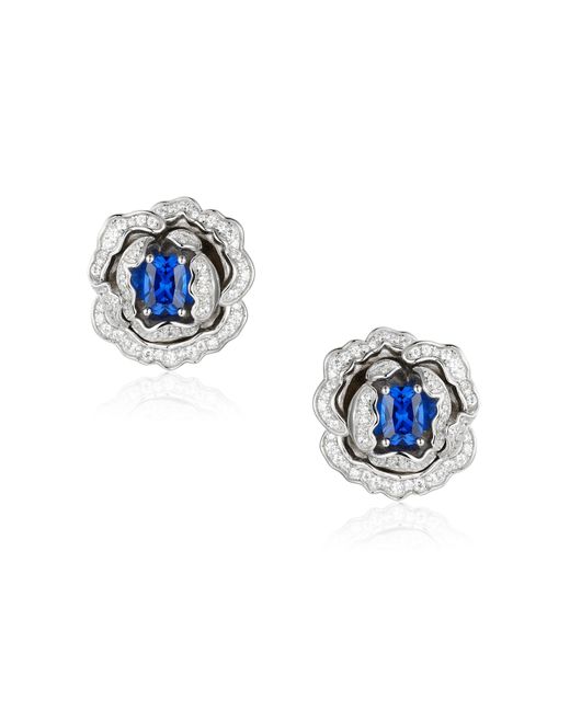 Santinni Marchioness Flower-motif Silver Earrings With Blue Crystal