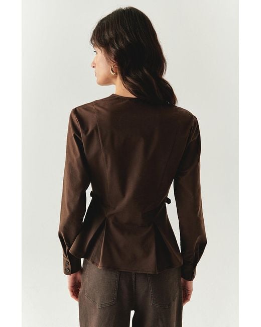 Exquise Brown Ashlynn Wrap Collar Shirt