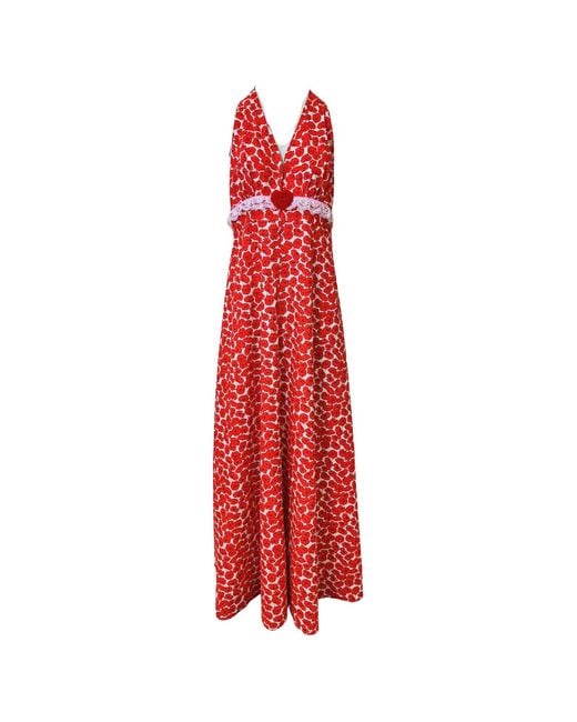 Couture to Your Door Red Poppy Print Lace Maxi Dress