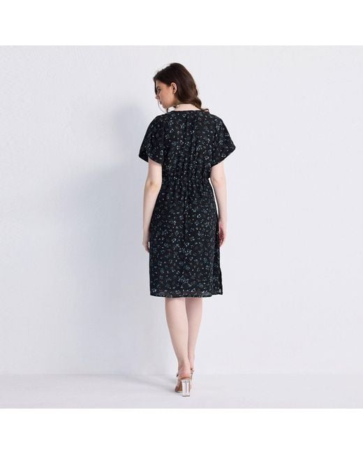REISTOR Blue Gathered Knee-Length Dress