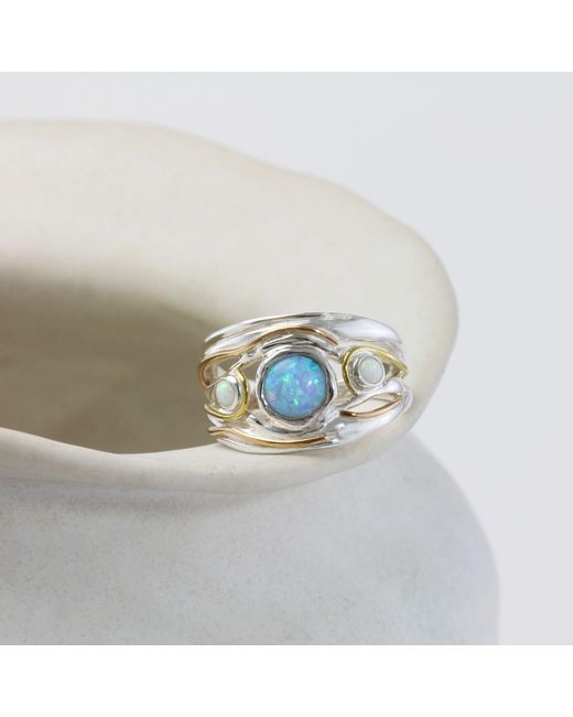 Isla Silver Blue Opal Trio Statement Ring