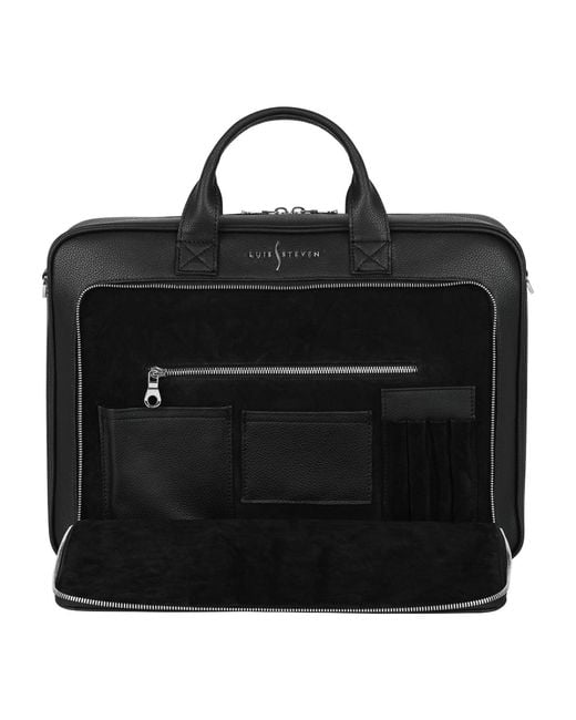 Luis Steven Black Briefcase- Pebble Leather for men