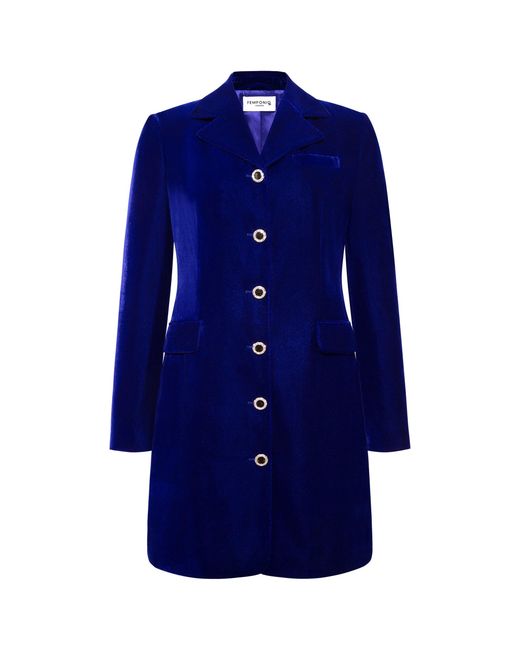 Femponiq Blue Silky Velvet Tailored Blazer Dress
