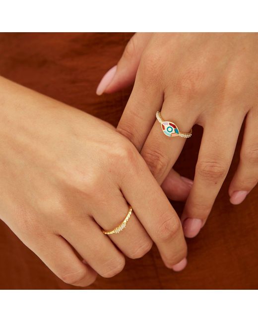 Spero London Metallic Sterling Three Round Gem Stacking Ring