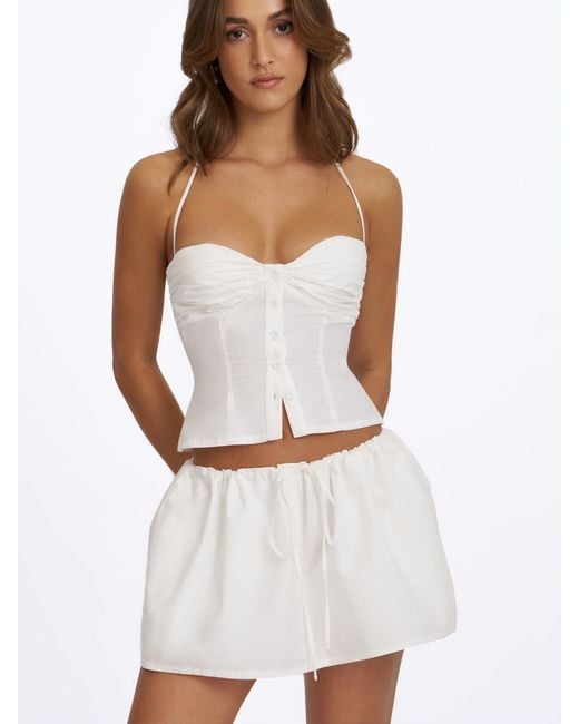 Miss Circle New York White Waverly Cotton Poplin Button-Front Sweetheart Halter Top