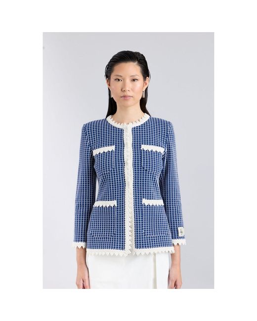 The Extreme Collection Blue Knit Jacket With Scalloped Finishes