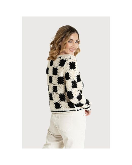 Saachi Black Checkered Crochet Cardigan
