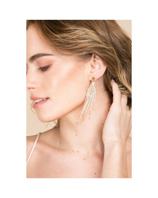 Saachi White Diamond Beaded Dangle Earrings