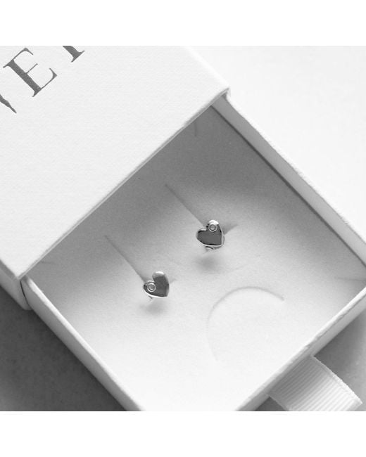 Cier White Diamond Heart Stud Earrings