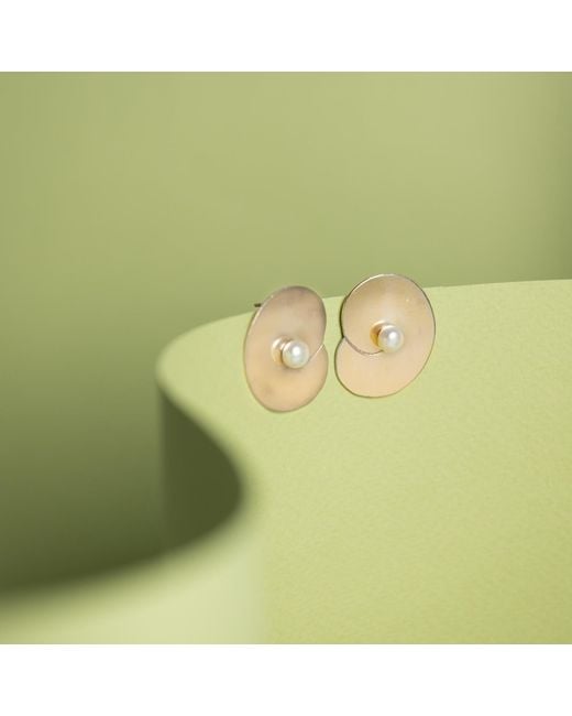 Silver Moon Metallic Pearl Water Lily Plated Sterling Earrings