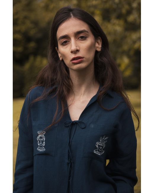 Em & Shi Blue Olympia Embroidered Shirt