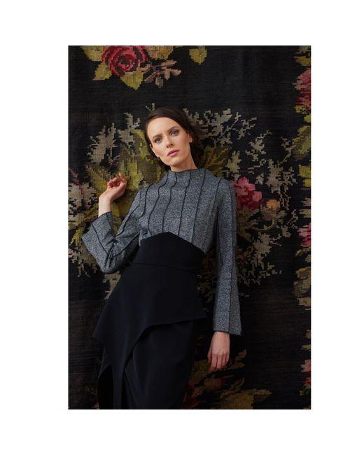 Julia Allert Gray High-Neck Top With Seams Soft Knit