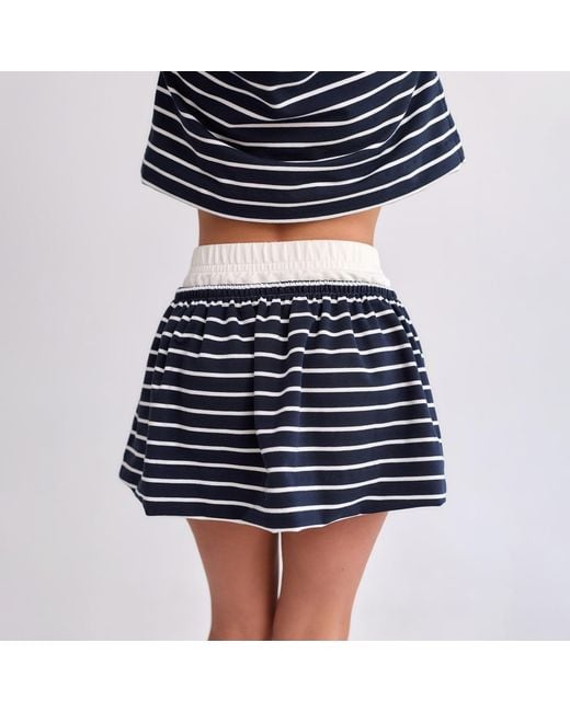Mandragora Blue Striped Cotton Skirt With Contrasting Fabrics – Goia