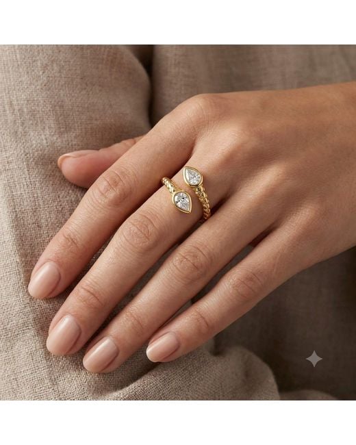 Artisan Metallic 14K Pear Diamond Bezel Open Ring