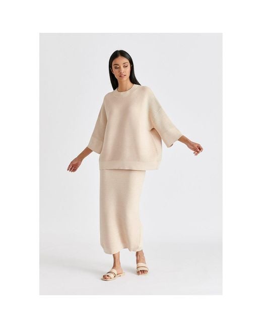Paisie Natural Neutrals Ribbed Midi Skirt