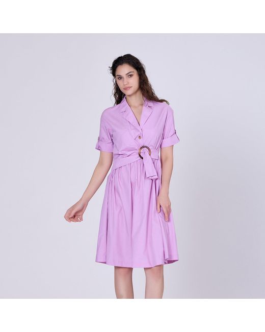 Smart and Joy Purple Shirt Dress With Belt And