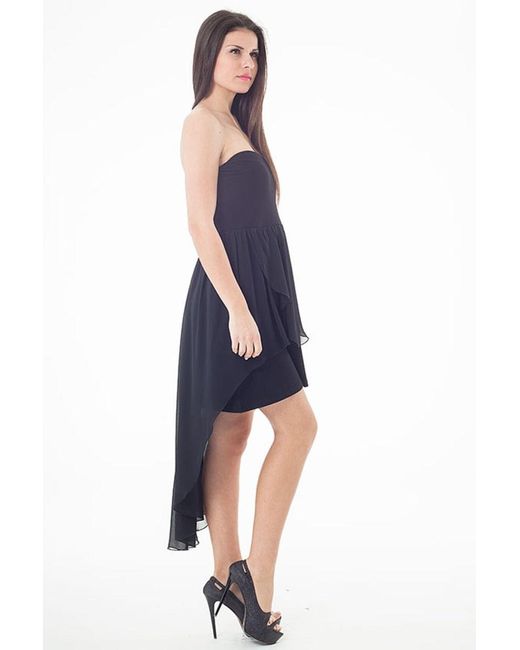 Conquista Black Strapless Sheer Layer High Low Dress