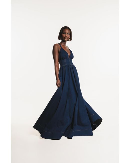 Ofuure Blue Adele Denim Maxi Dress