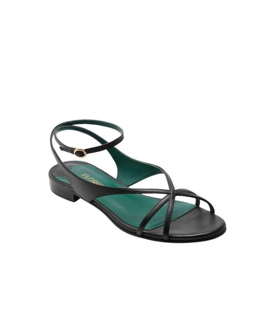 Florrie Black Matilda Leather Flat Sandal
