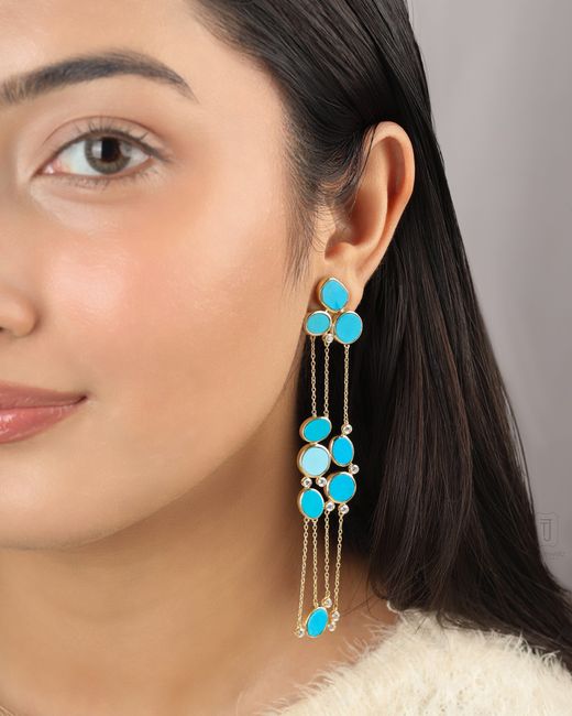 The Jewelz Blue Neutrals Nyra Disc Long Earrings