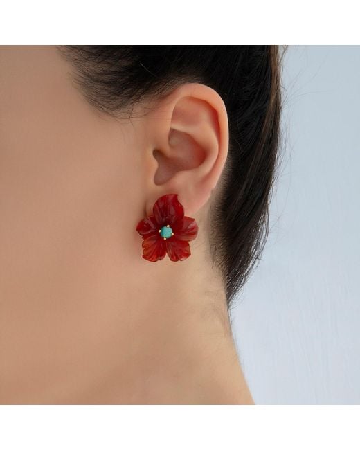 Milou Jewelry Red Carnelian Agate Flower Earrings With