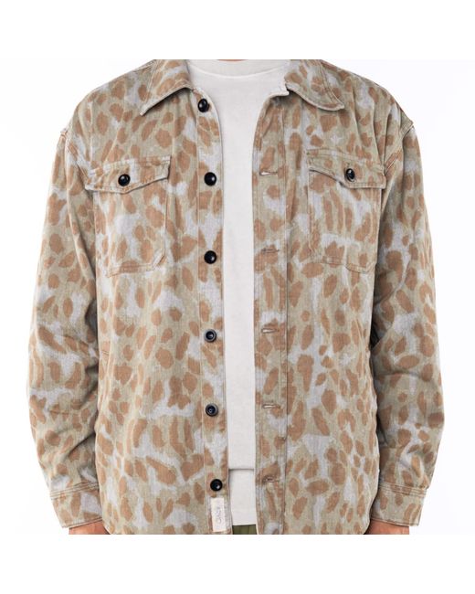 Ariko Metallic Leopard Camo Bucky Split Hem Shirt Jacket