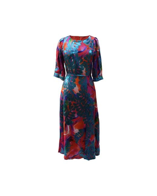 Closet Blue Multicolored Floral Print A-Line Dress