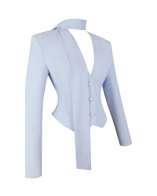 Miss Circle New York Blue Renley Sky Pinstripe Peplum Blazer