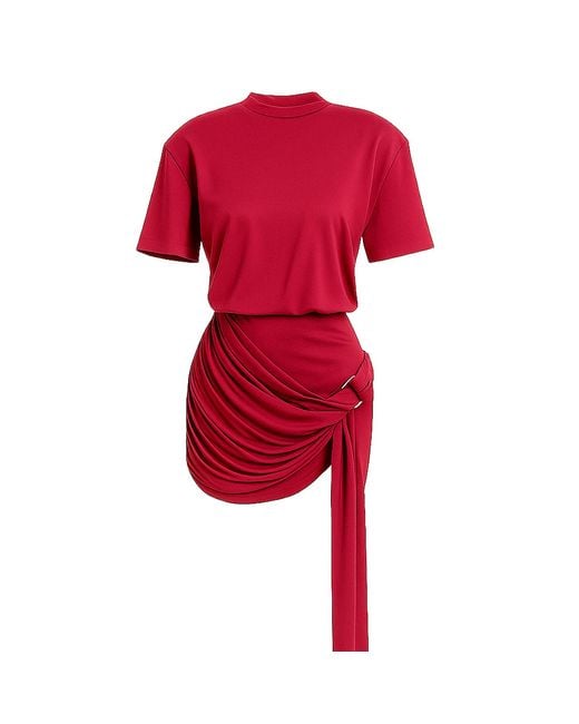 Maison De Gala Red Rhea Burgundy Draped Mini Dress