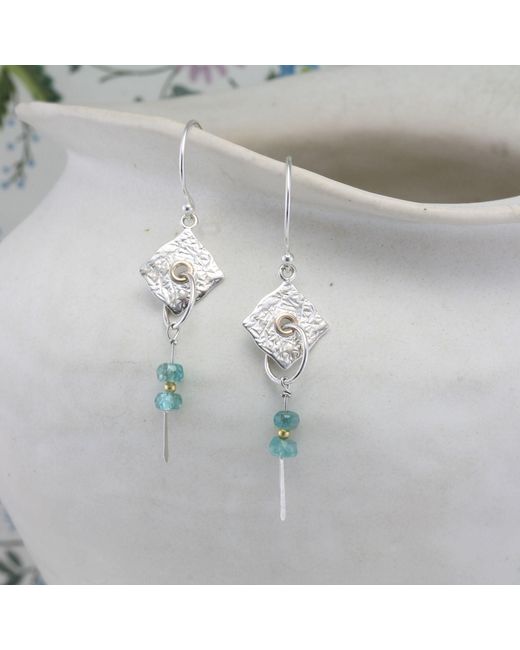 Isla Silver Metallic Drop Earrings With Textured & Apatite